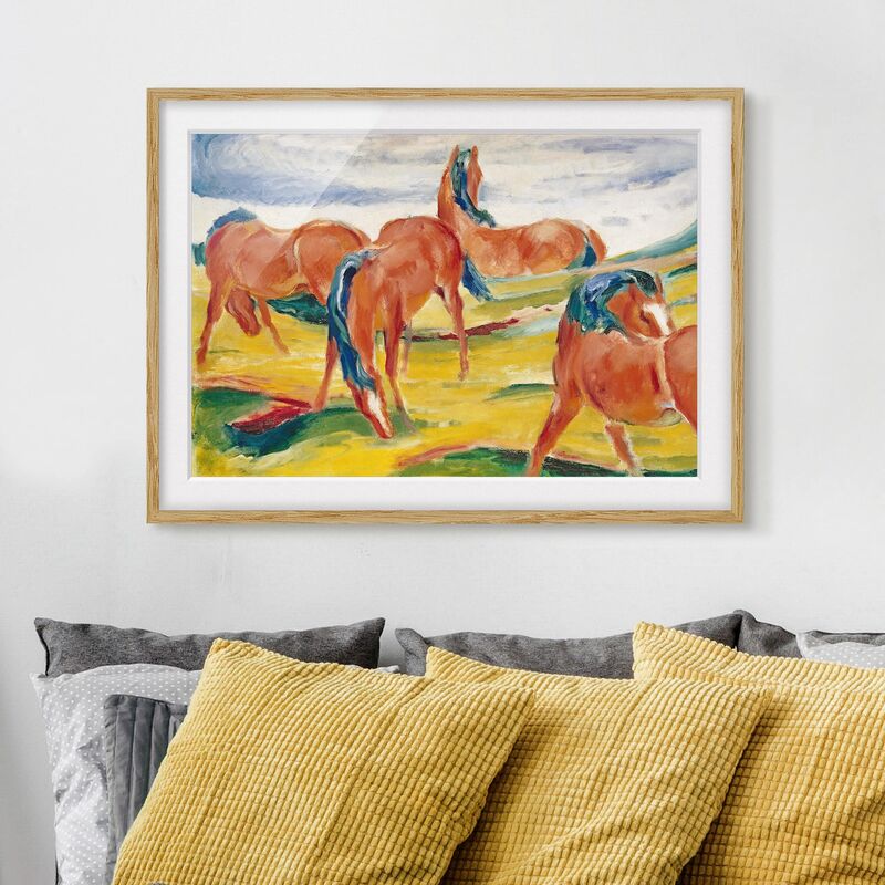 

Póster enmarcado - Franz Marc - Grazing Horses Dimensión LxA: 70cm x 100cm, Marco: Roble