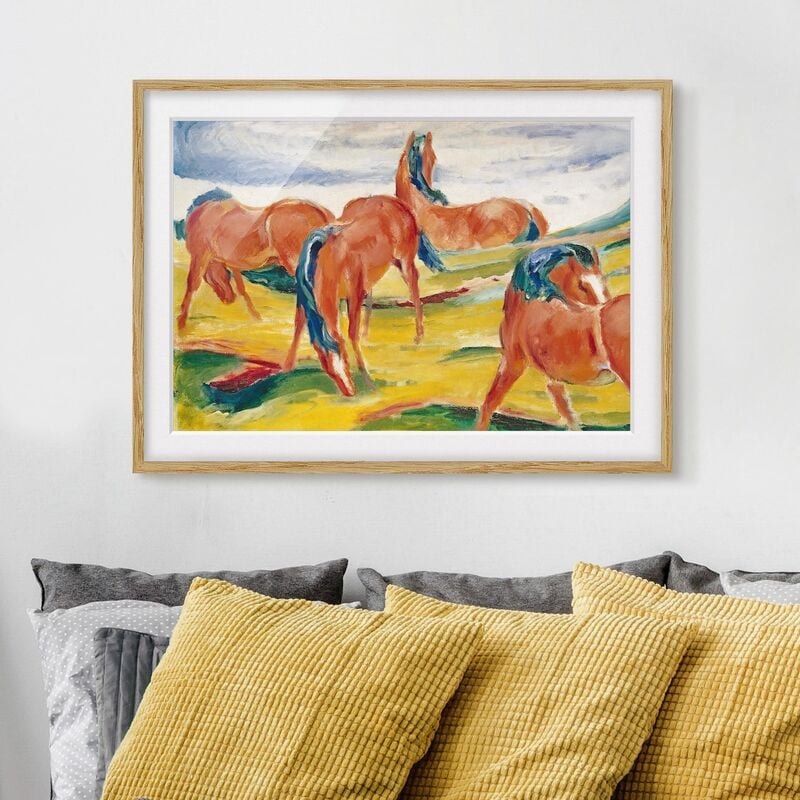 

Póster enmarcado - Franz Marc - Grazing Horses Dimensión LxA: 50cm x 70cm, Marco: Roble