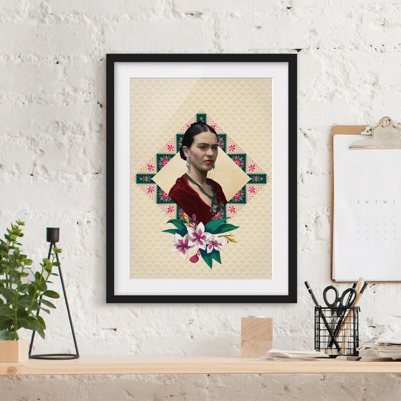 

Póster enmarcado - Frida Kahlo - Flowers And Geometry Dimensión LxA: 70cm x 50cm, Marco: Negro