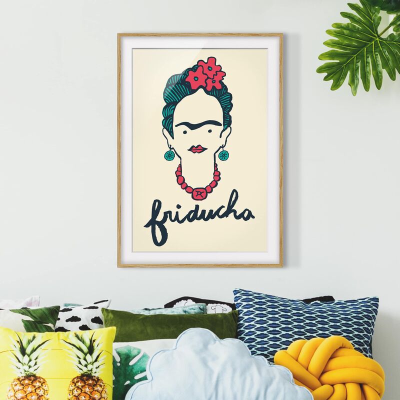 

Póster enmarcado - Frida Kahlo - Friducha Dimensión LxA: 100cm x 70cm, Marco: Roble