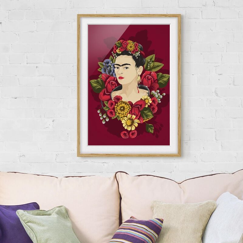 

Póster enmarcado - Frida Kahlo - Roses Dimensión LxA: 70cm x 50cm, Marco: Roble