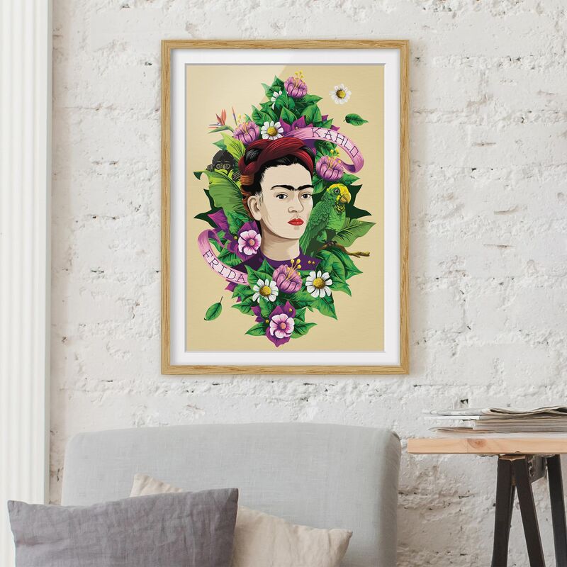 

Póster enmarcado - Frida Kahlo - Frida, Monkey And Parrot Dimensión LxA: 55cm x 40cm, Marco: Roble