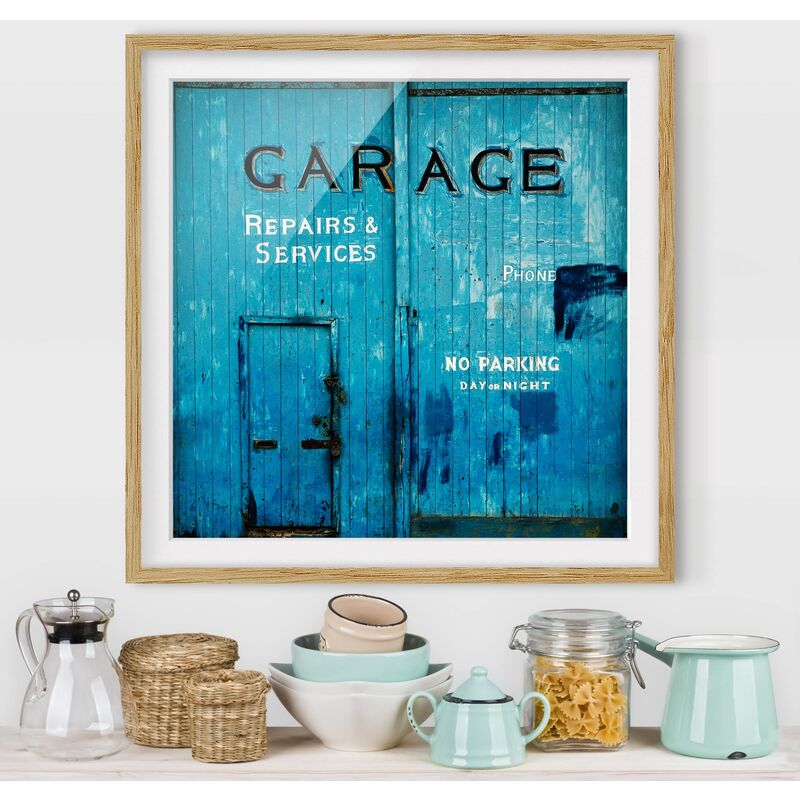 

Póster enmarcado - Garage Dimensión LxA: 20cm x 20cm, Marco: Roble