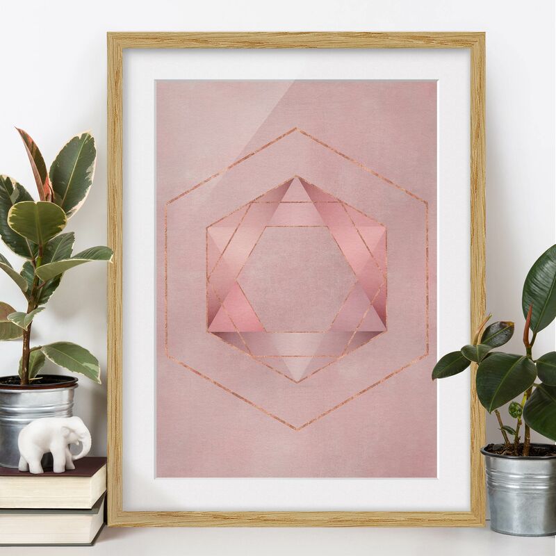 

Póster enmarcado - Geometria In rosa e oro io Dimensión LxA: 24cm x 18cm, Marco: Roble