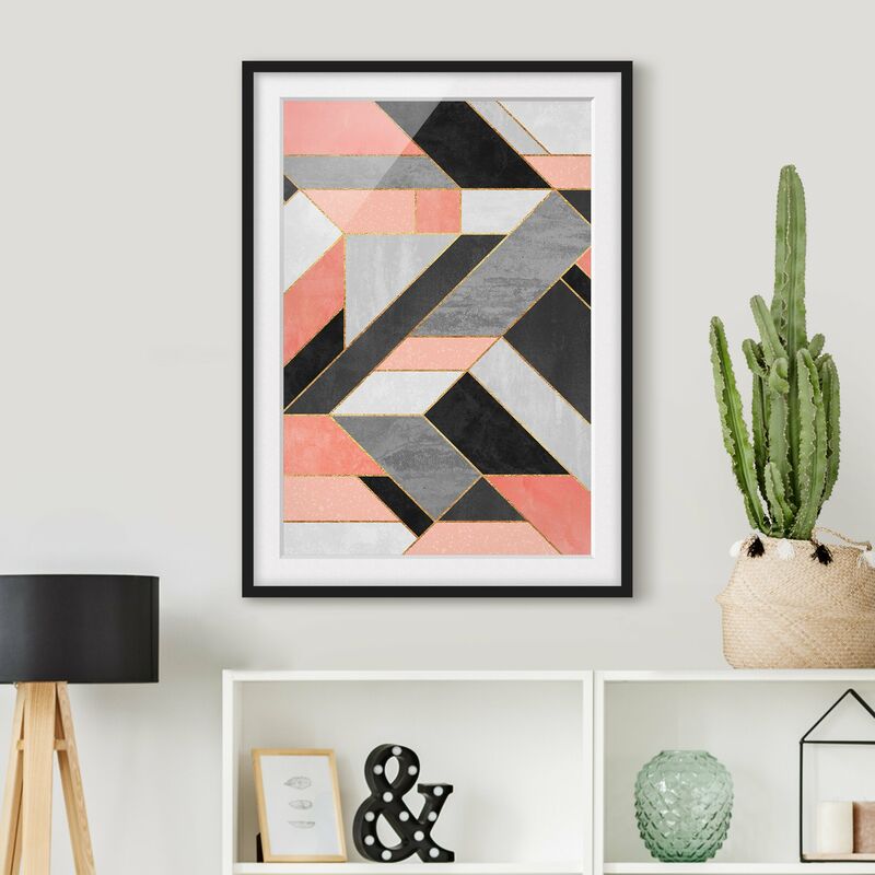 

Póster enmarcado - Geometria rosa e oro Dimensión LxA: 24cm x 18cm, Marco: Negro