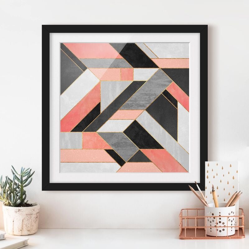 

Póster enmarcado - Geometria rosa e oro Dimensión LxA: 20cm x 20cm, Marco: Negro