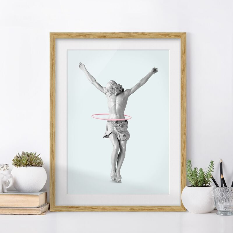 

Póster enmarcado - Gesù Con Hula Hoops Dimensión LxA: 100cm x 70cm, Marco: Roble