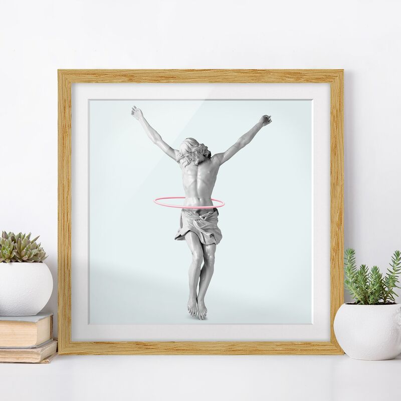 

Póster enmarcado - Gesù Con Hula Hoops Dimensión LxA: 20cm x 20cm, Marco: Roble