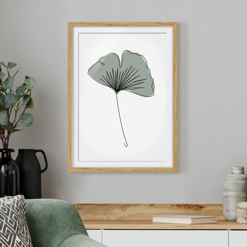 

Póster enmarcado - Gingko Leaf Line Art Dimensión LxA: 100cm x 70cm, Marco: Roble