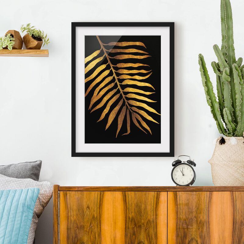 

Póster enmarcado - Gold - Palm Leaf II On Black Dimensión LxA: 100cm x 70cm, Marco: Negro