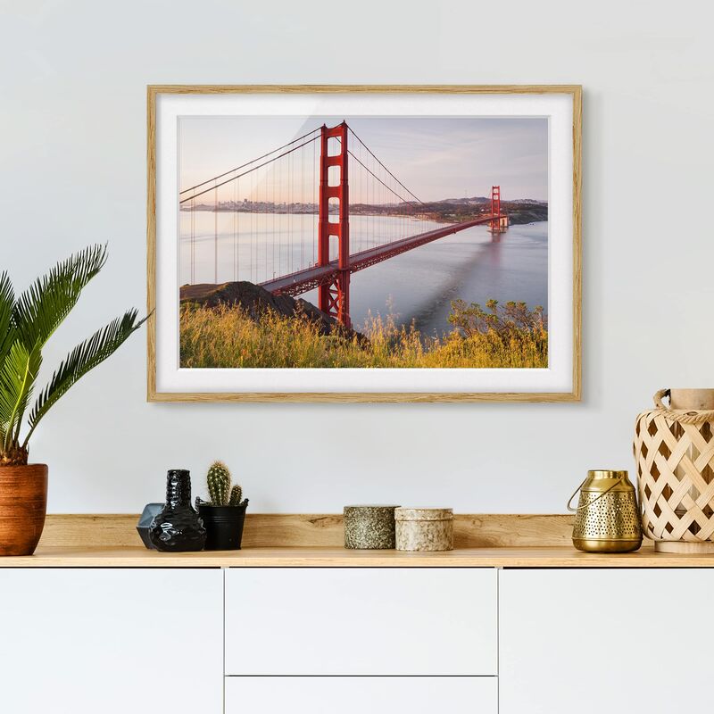 

Póster enmarcado - Golden Gate Bridge In San Francisco Dimensión LxA: 30cm x 40cm, Marco: Roble