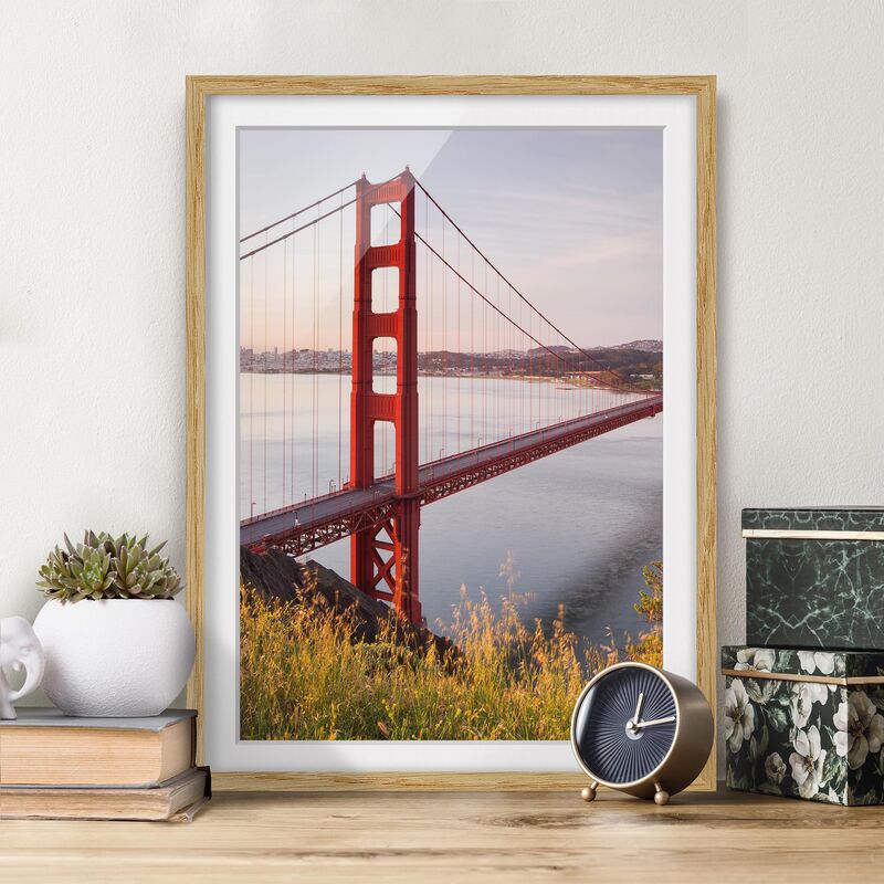 

Póster enmarcado - Golden Gate Bridge In San Francisco Dimensión LxA: 55cm x 40cm, Marco: Roble