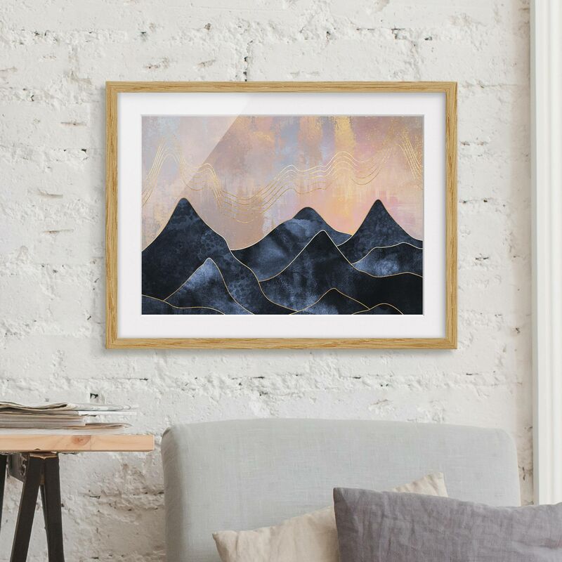 

Póster enmarcado - Golden Dawn sopra le montagne Dimensión LxA: 40cm x 55cm, Marco: Roble