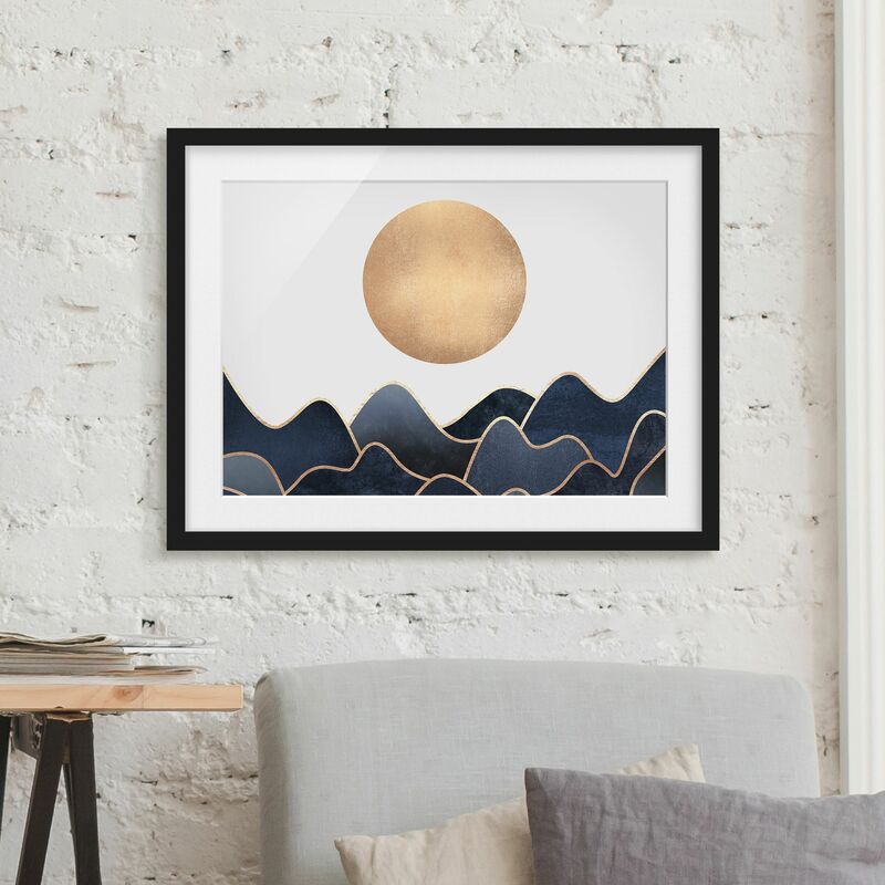 

Póster enmarcado - Golden Sun Blue Waves Dimensión LxA: 40cm x 55cm, Marco: Negro