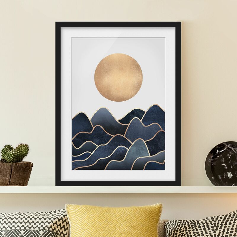

Póster enmarcado - Golden Sun Blue Waves Dimensión LxA: 55cm x 40cm, Marco: Negro