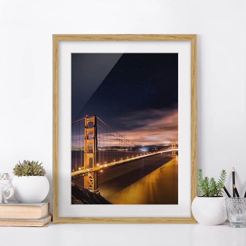 

Póster enmarcado - Golden Gate To Stars Dimensión LxA: 24cm x 18cm, Marco: Roble