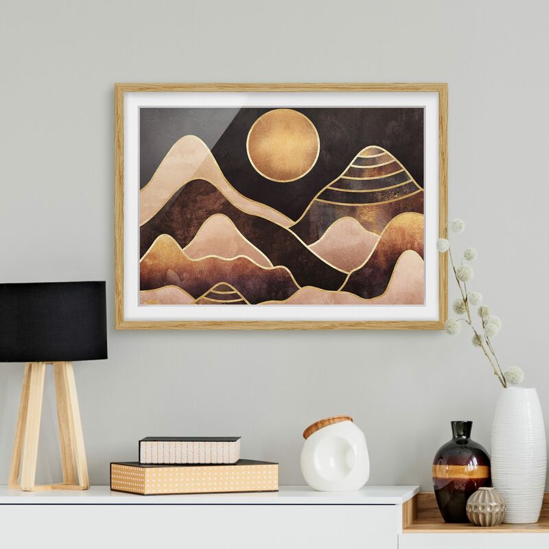 

Póster enmarcado - Golden Sun astratti Monti Dimensión LxA: 18cm x 24cm, Marco: Roble
