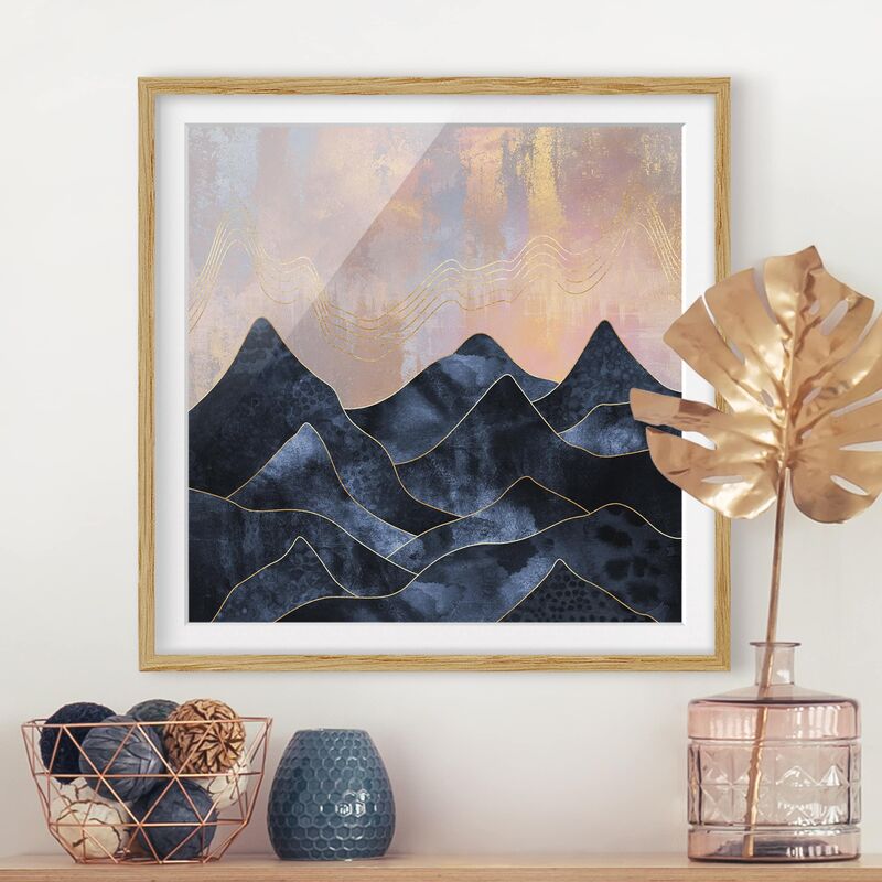 

Póster enmarcado - Golden Dawn sopra le montagne Dimensión LxA: 70cm x 70cm, Marco: Roble