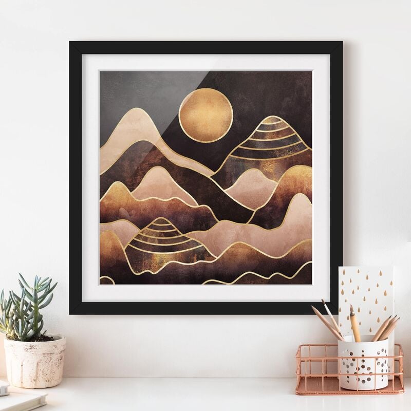 

Póster enmarcado - Golden Sun astratti Monti Dimensión LxA: 70cm x 70cm, Marco: Negro