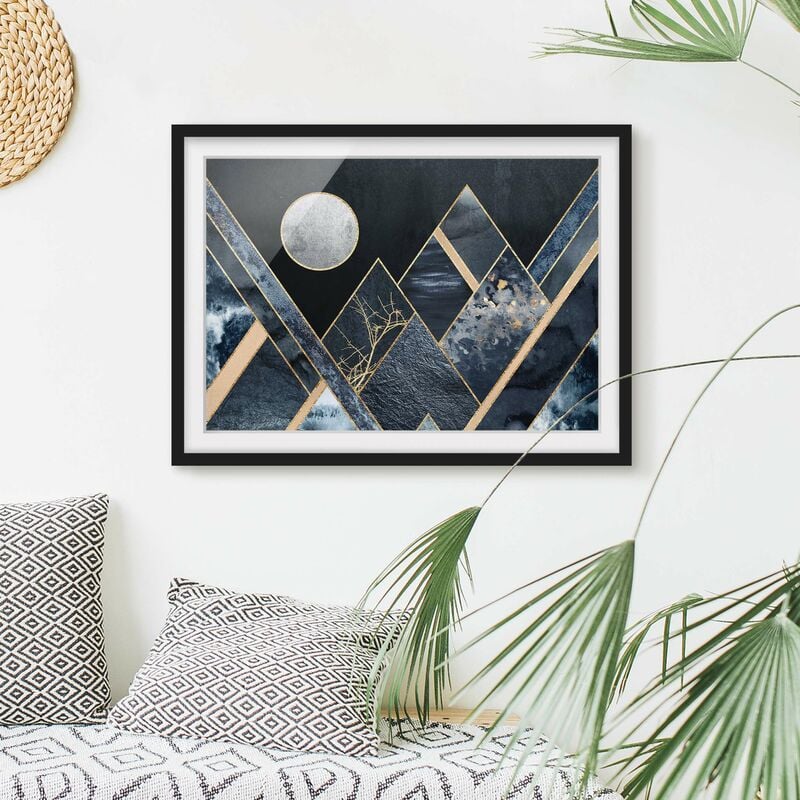 

Póster enmarcado - Golden Moon astratti Black Mountains Dimensión LxA: 18cm x 24cm, Marco: Negro