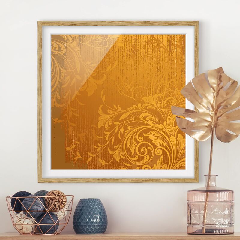 

Póster enmarcado - Golden Flora Dimensión LxA: 20cm x 20cm, Marco: Roble