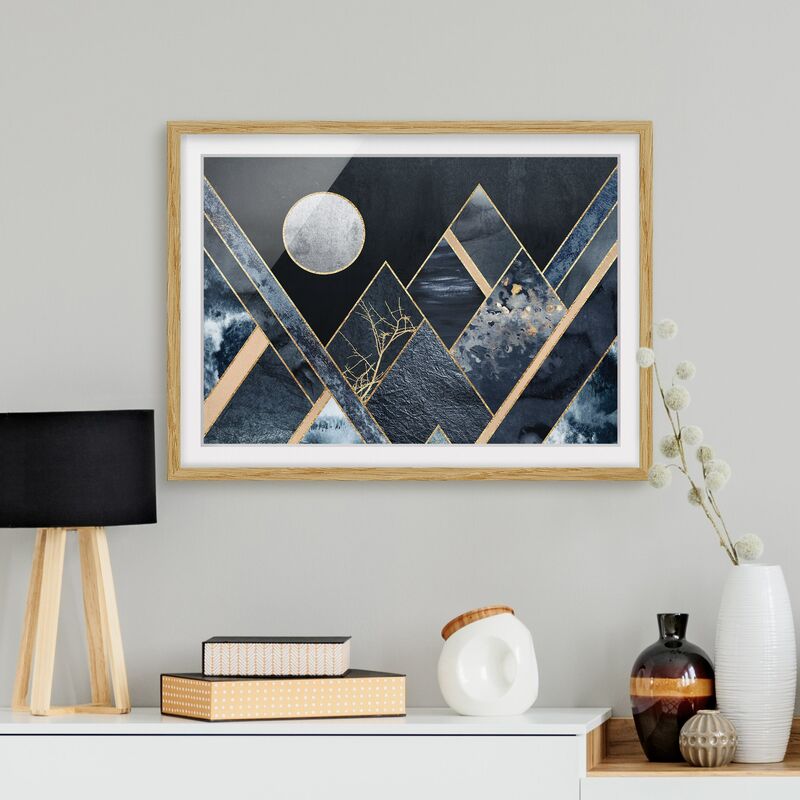

Póster enmarcado - Golden Moon astratti Black Mountains Dimensión LxA: 70cm x 100cm, Marco: Roble