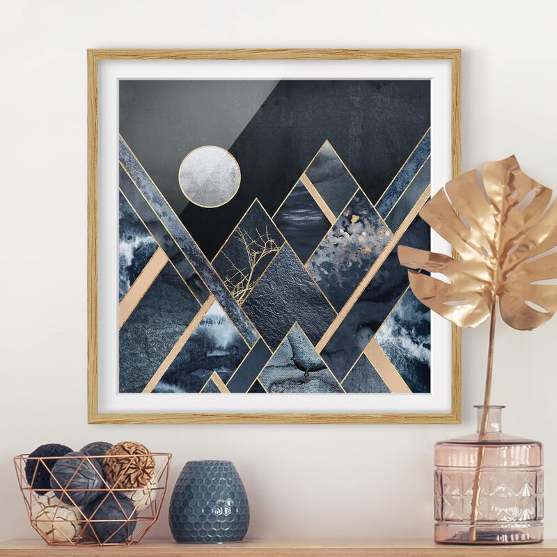 

Póster enmarcado - Golden Moon astratti Black Mountains Dimensión LxA: 70cm x 70cm, Marco: Roble