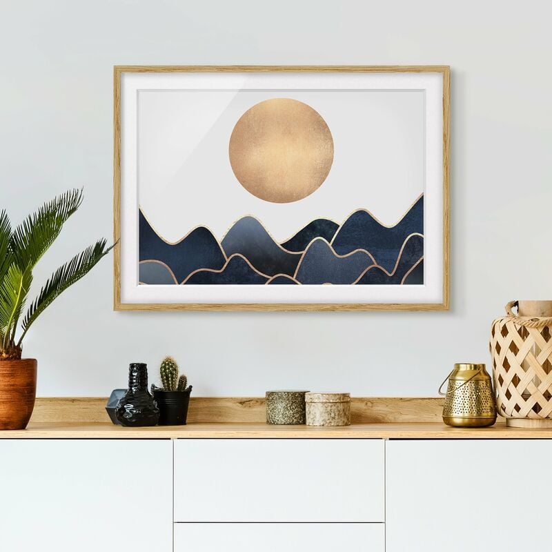 

Póster enmarcado - Golden Sun Blue Waves Dimensión LxA: 30cm x 40cm, Marco: Roble