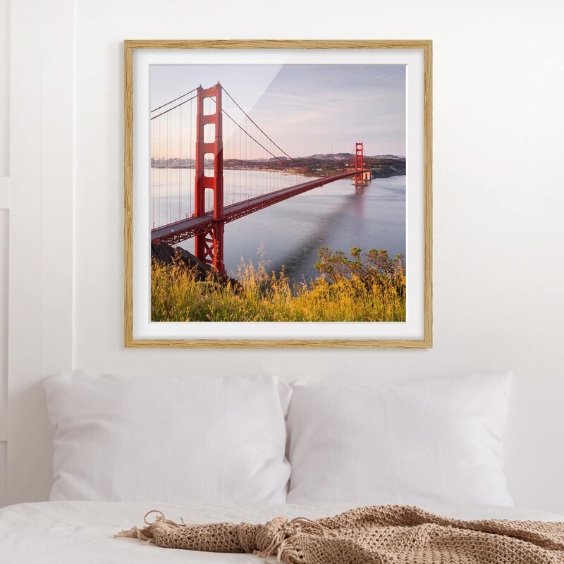 

Póster enmarcado - Golden Gate Bridge In San Francisco Dimensión LxA: 20cm x 20cm, Marco: Roble