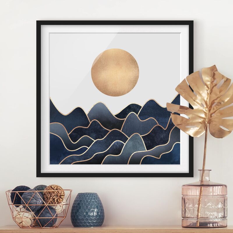 

Póster enmarcado - Golden Sun Blue Waves Dimensión LxA: 20cm x 20cm, Marco: Negro