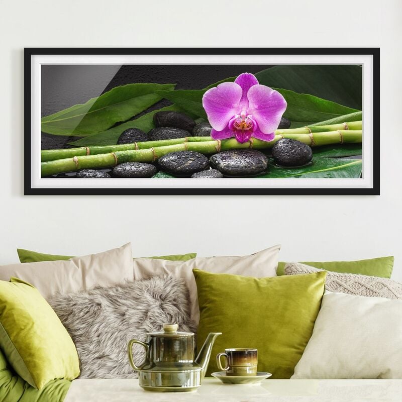 

Póster enmarcado - Green Bamboo Con L'orchidea Blossom Dimensión LxA: 40cm x 100cm, Marco: Negro