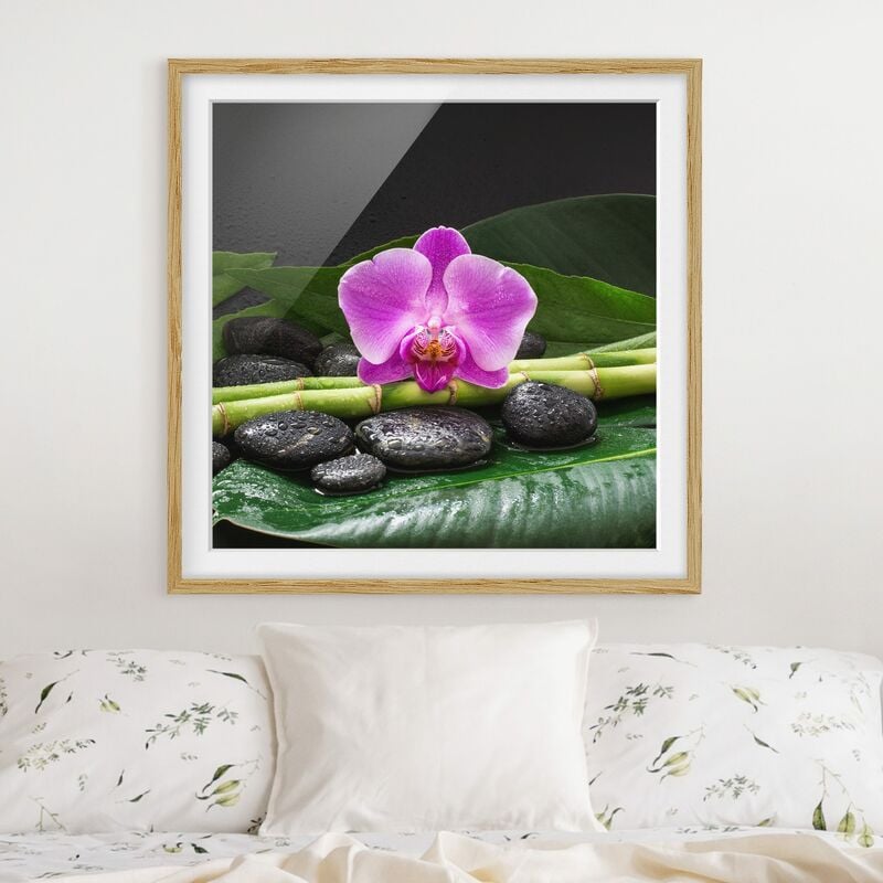 

Póster enmarcado - Green Bamboo Con L'orchidea Blossom Dimensión LxA: 20cm x 20cm, Marco: Roble