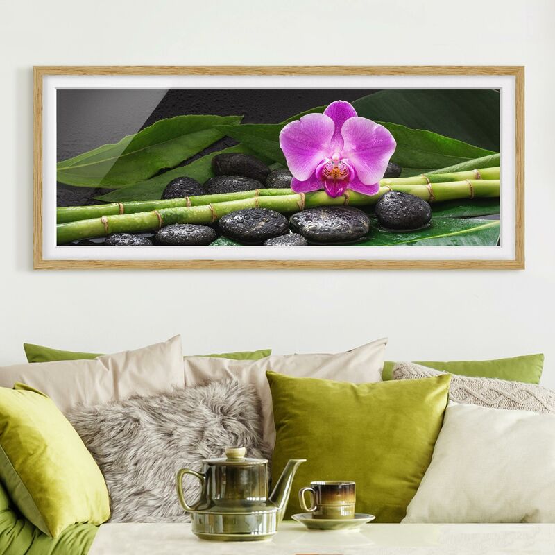 

Póster enmarcado - Green Bamboo Con L'orchidea Blossom Dimensión LxA: 30cm x 75cm, Marco: Roble