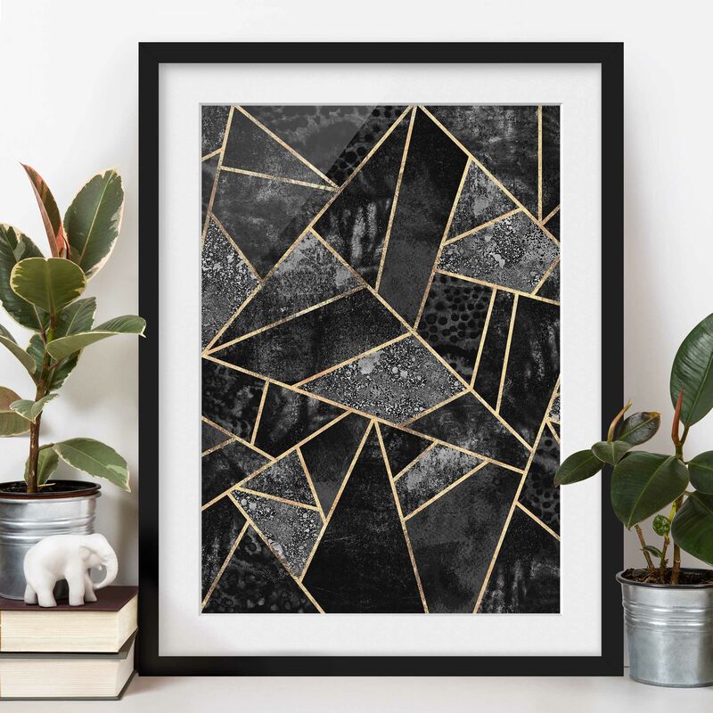 

Póster enmarcado - Grigio Triangoli d'oro Dimensión LxA: 70cm x 50cm, Marco: Negro
