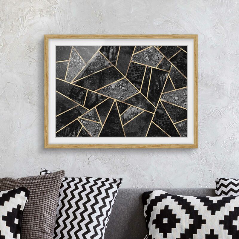 

Póster enmarcado - Grigio Triangoli d'oro Dimensión LxA: 70cm x 100cm, Marco: Roble