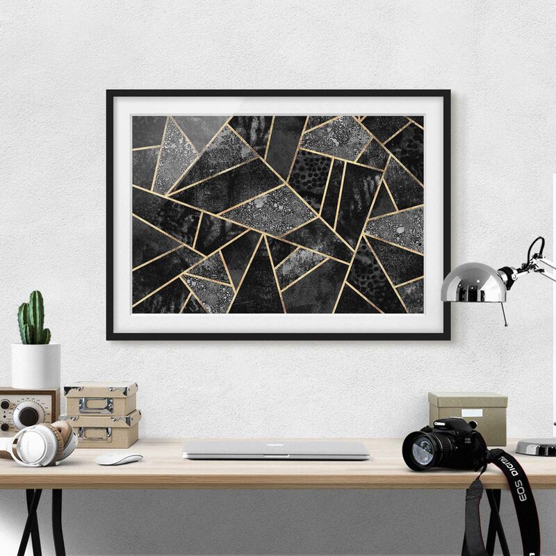 

Póster enmarcado - Grigio Triangoli d'oro Dimensión LxA: 40cm x 55cm, Marco: Negro