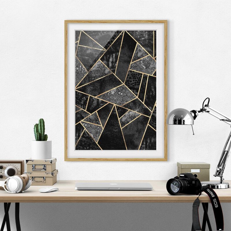 

Póster enmarcado - Grigio Triangoli d'oro Dimensión LxA: 40cm x 30cm, Marco: Roble