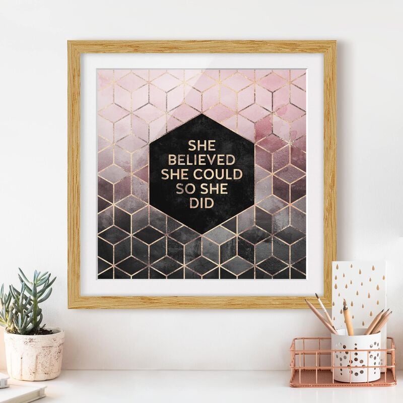 

Póster enmarcado - Ha creduto che potesse in oro rosa Dimensión LxA: 20cm x 20cm, Marco: Roble