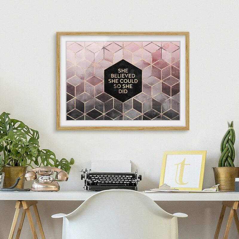 

Póster enmarcado - Ha creduto che potesse in oro rosa Dimensión LxA: 70cm x 100cm, Marco: Roble