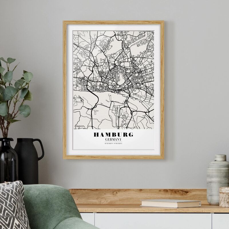 

Póster enmarcado - Hamburg City Map - Classic Dimensión LxA: 24cm x 18cm, Marco: Roble