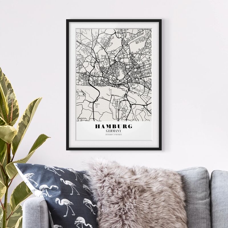 

Póster enmarcado - Hamburg City Map - Classic Dimensión LxA: 40cm x 30cm, Marco: Negro