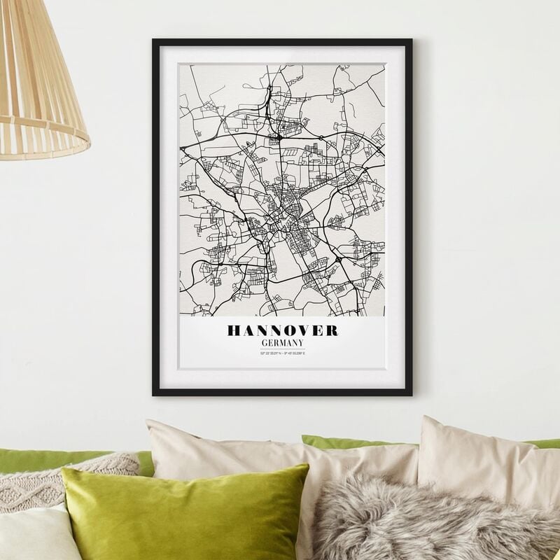 

Póster enmarcado - Hannover City Map - Classic Dimensión LxA: 55cm x 40cm, Marco: Negro