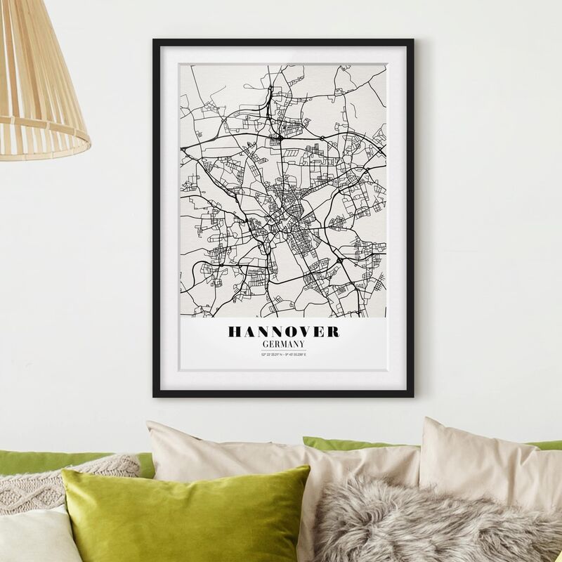 

Póster enmarcado - Hannover City Map - Classic Dimensión LxA: 24cm x 18cm, Marco: Negro