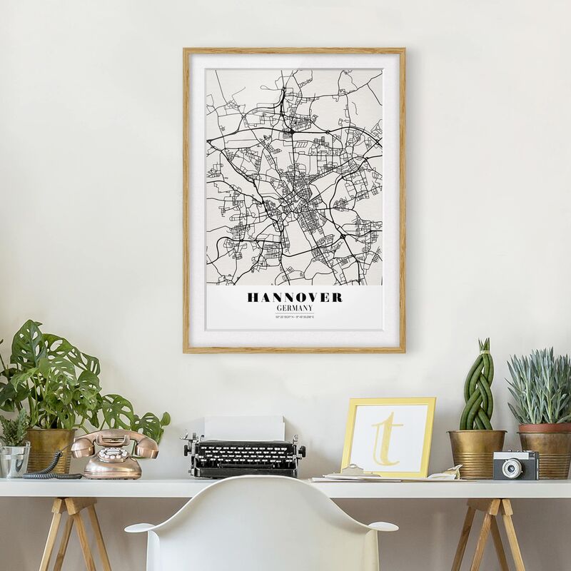 

Póster enmarcado - Hannover City Map - Classic Dimensión LxA: 70cm x 50cm, Marco: Roble