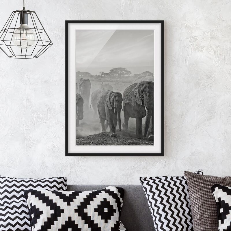 

Póster enmarcado - Herd Of Elephants Dimensión LxA: 100cm x 70cm, Marco: Negro