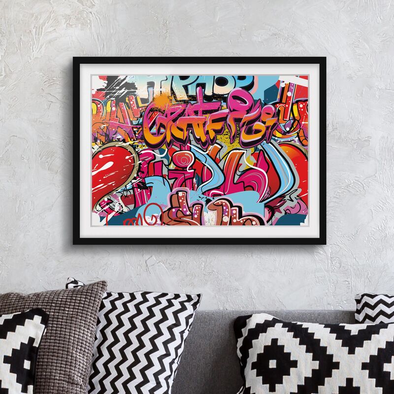 

Póster enmarcado - Hip Hop Graffiti Dimensión LxA: 50cm x 70cm, Marco: Negro