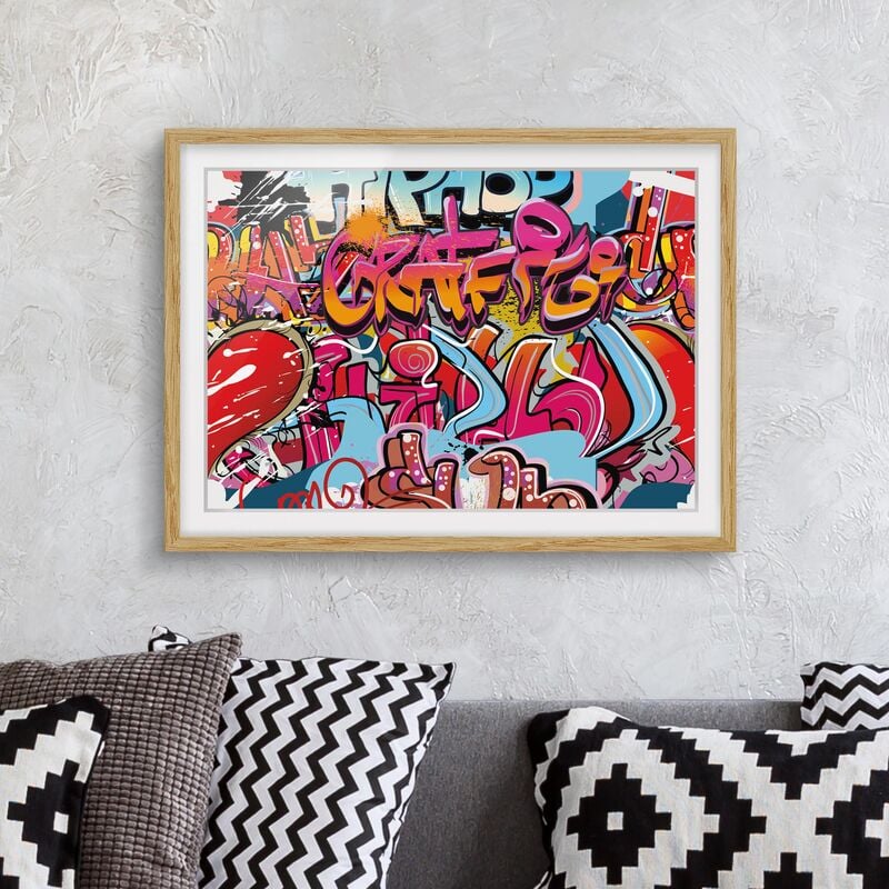 

Póster enmarcado - Hip Hop Graffiti Dimensión LxA: 18cm x 24cm, Marco: Roble