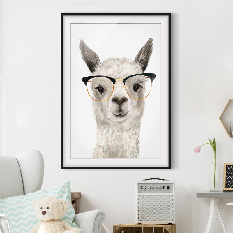 

Póster enmarcado - Hip Lama Con Gli Occhiali I Dimensión LxA: 100cm x 70cm, Marco: Negro