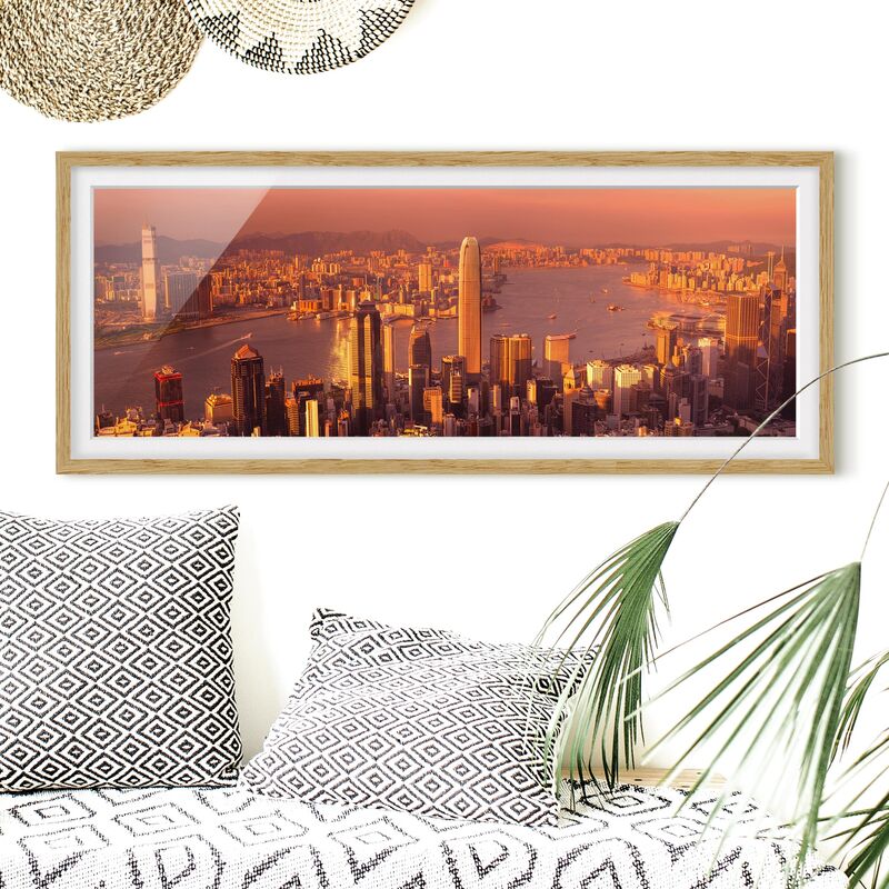 

Póster enmarcado - Hong Kong Sunset Dimensión LxA: 30cm x 75cm, Marco: Roble