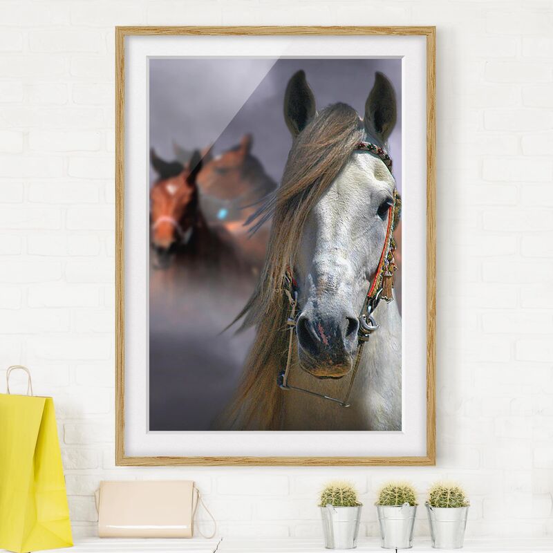 

Póster enmarcado - Horses In The Dust Dimensión LxA: 55cm x 40cm, Marco: Roble